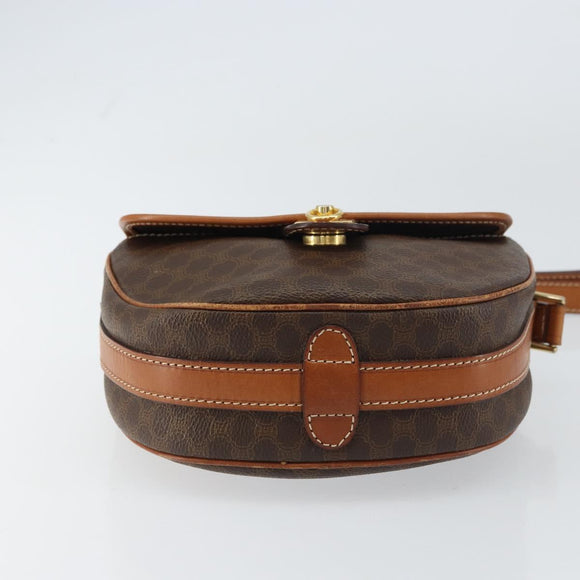 CELINE Macadam Canvas Shoulder Bag PVC Leather Brown Gold Auth 156444