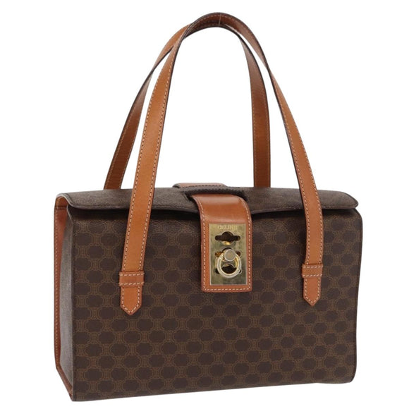 CELINE Macadam Canvas Hand Bag PVC Leather Brown Gold Auth 156445