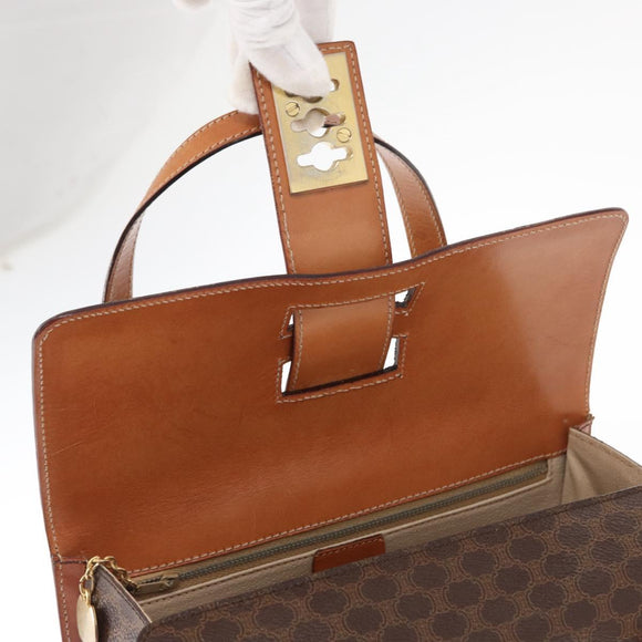 CELINE Macadam Canvas Hand Bag PVC Leather Brown Gold Auth 156445