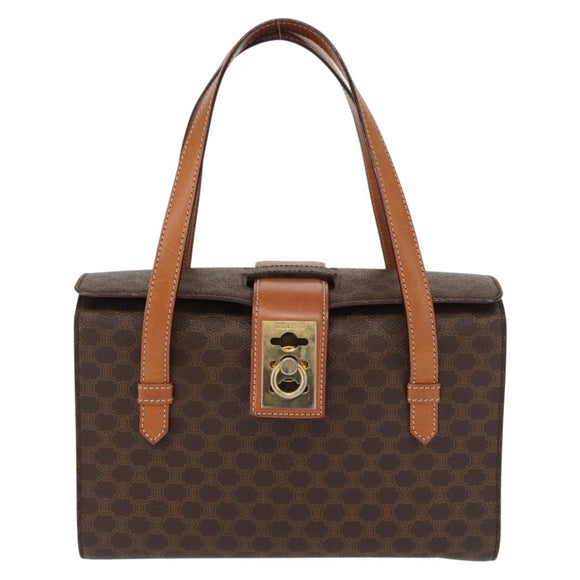 CELINE Macadam Canvas Hand Bag PVC Leather Brown Gold Auth 156445