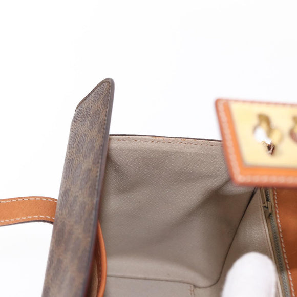CELINE Macadam Canvas Hand Bag PVC Leather Brown Gold Auth 156445