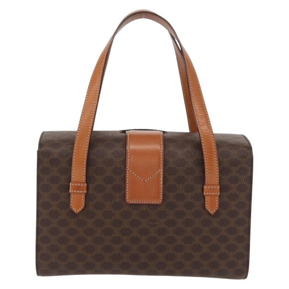 CELINE Macadam Canvas Hand Bag PVC Leather Brown Gold Auth 156445