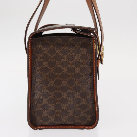 CELINE Macadam Canvas Hand Bag PVC Leather Brown Gold Auth 156445