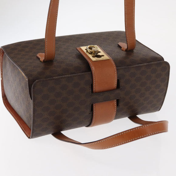 CELINE Macadam Canvas Hand Bag PVC Leather Brown Gold Auth 156445
