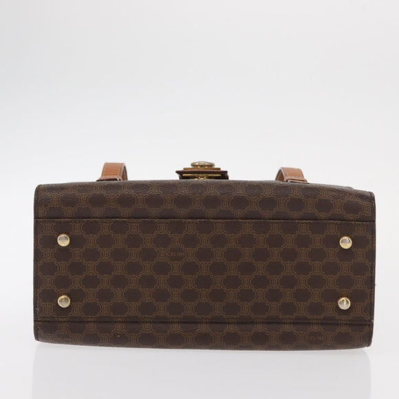 CELINE Macadam Canvas Hand Bag PVC Leather Brown Gold Auth 156445
