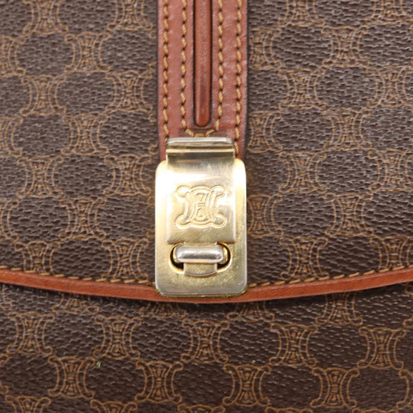 CELINE Macadam Canvas Shoulder Bag PVC Leather Brown Gold Auth 156446