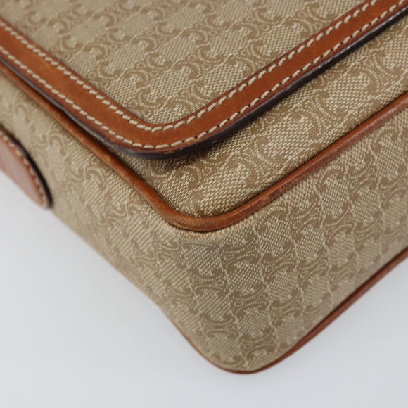 CELINE Macadam Canvas Shoulder Bag PVC Beige Gold Auth 156448