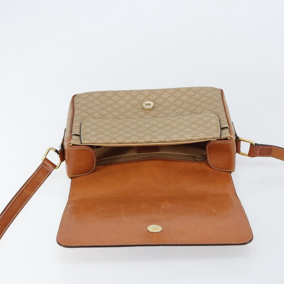 CELINE Macadam Canvas Shoulder Bag PVC Beige Gold Auth 156448