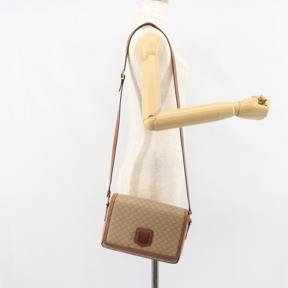 CELINE Macadam Canvas Shoulder Bag PVC Beige Gold Auth 156448