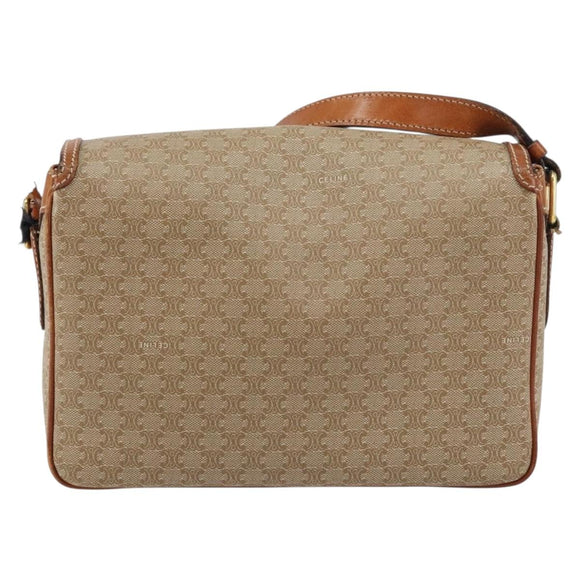 CELINE Macadam Canvas Shoulder Bag PVC Beige Gold Auth 156448