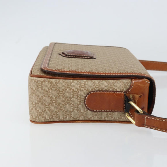 CELINE Macadam Canvas Shoulder Bag PVC Beige Gold Auth 156448