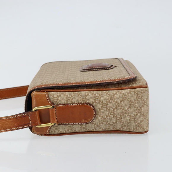 CELINE Macadam Canvas Shoulder Bag PVC Beige Gold Auth 156448