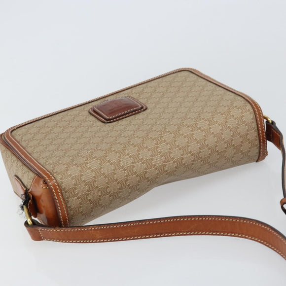 CELINE Macadam Canvas Shoulder Bag PVC Beige Gold Auth 156448