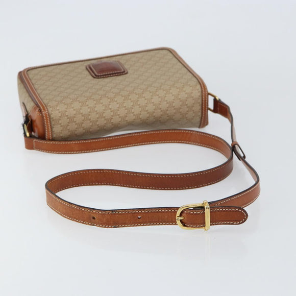 CELINE Macadam Canvas Shoulder Bag PVC Beige Gold Auth 156448