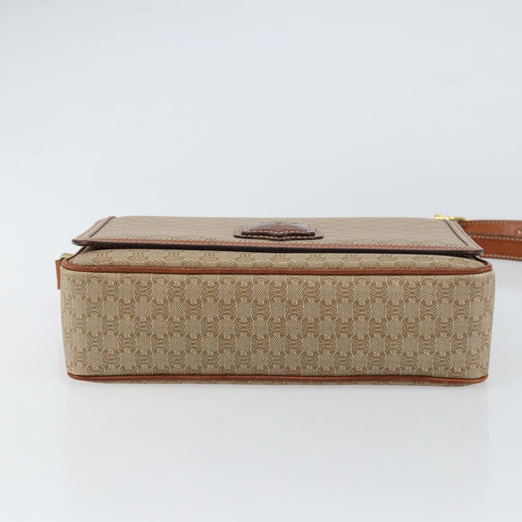 CELINE Macadam Canvas Shoulder Bag PVC Beige Gold Auth 156448