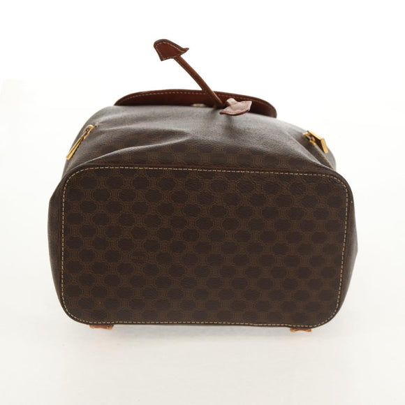 CELINE Macadam Canvas Backpack PVC Leather Brown Gold Auth 156449