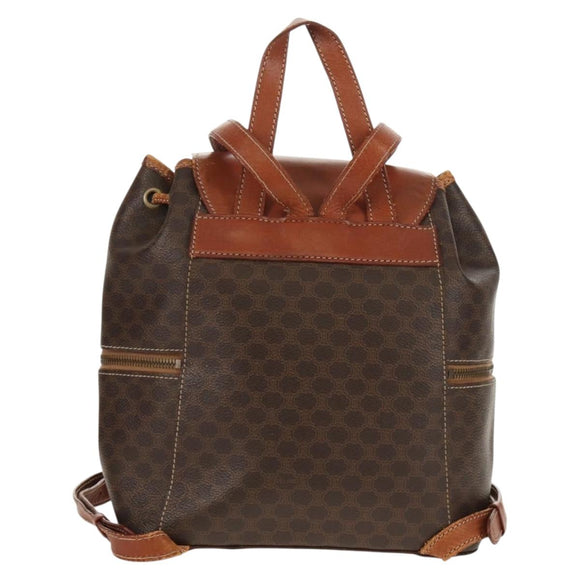 CELINE Macadam Canvas Backpack PVC Leather Brown Gold Auth 156449