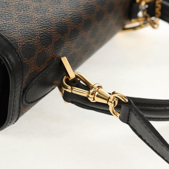 CELINE Macadam Canvas Hand Bag PVC Leather 2way Black Gold Auth 156450V