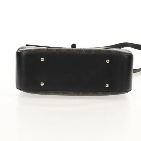 CELINE Macadam Canvas Hand Bag PVC Leather 2way Black Gold Auth 156450V