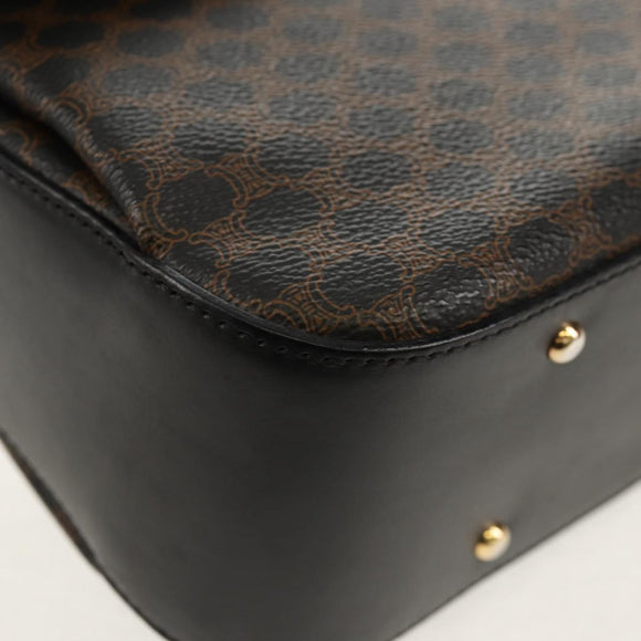 CELINE Macadam Canvas Hand Bag PVC Leather 2way Black Gold Auth 156450V
