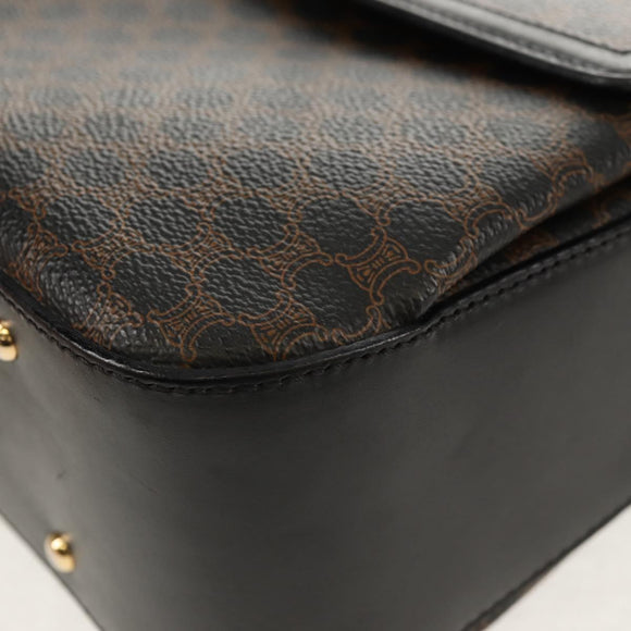 CELINE Macadam Canvas Hand Bag PVC Leather 2way Black Gold Auth 156450V