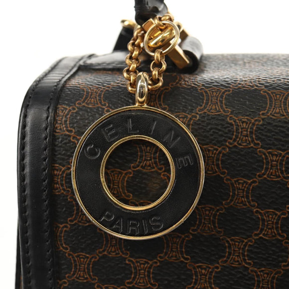 CELINE Macadam Canvas Hand Bag PVC Leather 2way Black Gold Auth 156450V