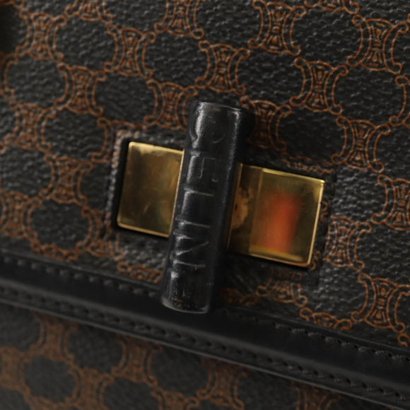 CELINE Macadam Canvas Hand Bag PVC Leather 2way Black Gold Auth 156450V