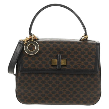 CELINE Macadam Canvas Hand Bag PVC Leather 2way Black Gold Auth 156450V - 0