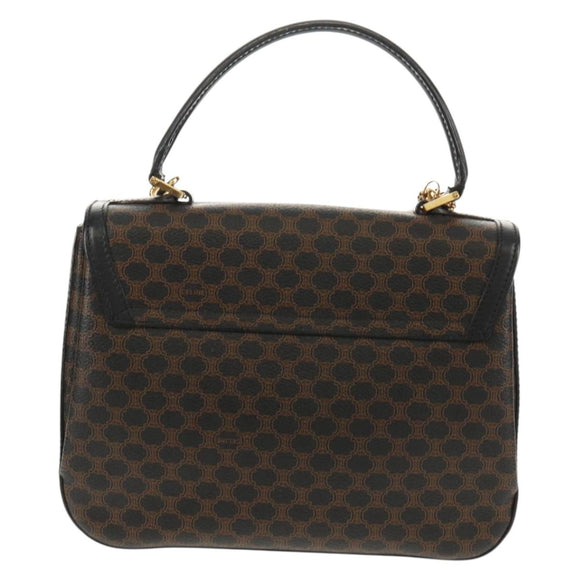 CELINE Macadam Canvas Hand Bag PVC Leather 2way Black Gold Auth 156450V