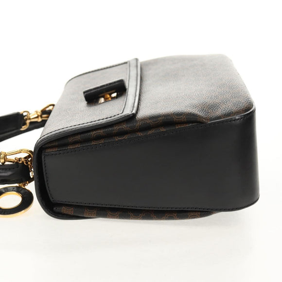 CELINE Macadam Canvas Hand Bag PVC Leather 2way Black Gold Auth 156450V