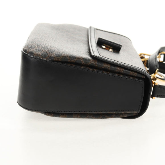 CELINE Macadam Canvas Hand Bag PVC Leather 2way Black Gold Auth 156450V