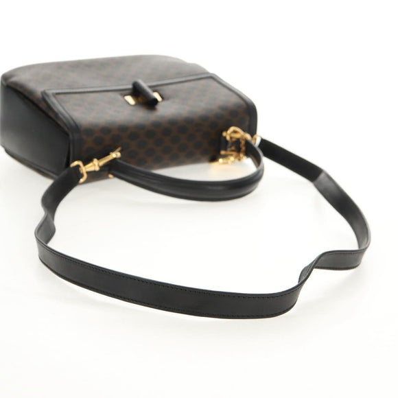 CELINE Macadam Canvas Hand Bag PVC Leather 2way Black Gold Auth 156450V