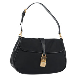 PRADA Shoulder Bag Nylon Black Gold Auth 156452