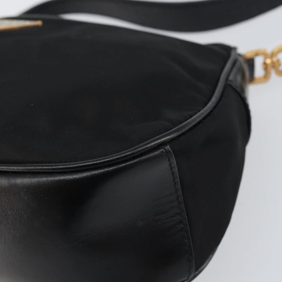 PRADA Shoulder Bag Nylon Black Gold Auth 156452