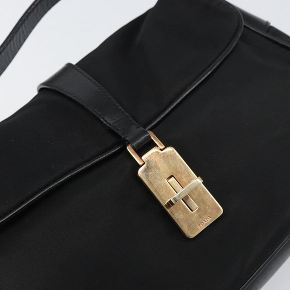 PRADA Shoulder Bag Nylon Black Gold Auth 156452