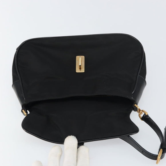 PRADA Shoulder Bag Nylon Black Gold Auth 156452