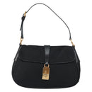 PRADA Shoulder Bag Nylon Black Gold Auth 156452-2