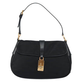PRADA Shoulder Bag Nylon Black Gold Auth 156452 - 0