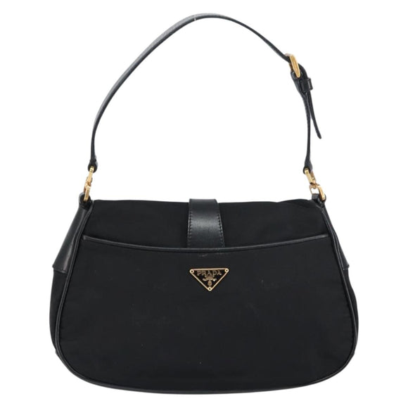 PRADA Shoulder Bag Nylon Black Gold Auth 156452