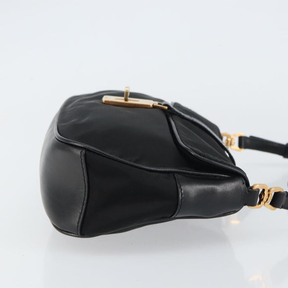 PRADA Shoulder Bag Nylon Black Gold Auth 156452
