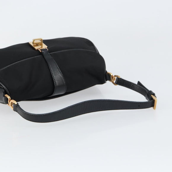 PRADA Shoulder Bag Nylon Black Gold Auth 156452