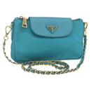 PRADA Chain Shoulder Bag Nylon Turquoise Blue Gold Auth 156453V-1