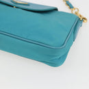 PRADA Chain Shoulder Bag Nylon Turquoise Blue Gold Auth 156453V-14