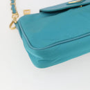 PRADA Chain Shoulder Bag Nylon Turquoise Blue Gold Auth 156453V-15