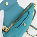 PRADA Chain Shoulder Bag Nylon Turquoise Blue Gold Auth 156453V-9
