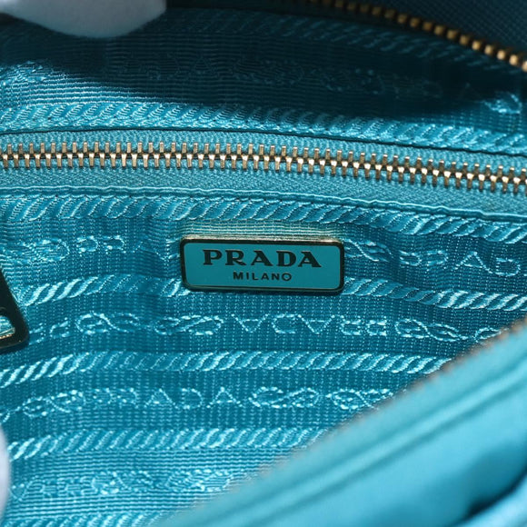 PRADA Chain Shoulder Bag Nylon Turquoise Blue Gold Auth 156453V