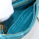 PRADA Chain Shoulder Bag Nylon Turquoise Blue Gold Auth 156453V-10