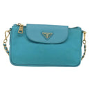 PRADA Chain Shoulder Bag Nylon Turquoise Blue Gold Auth 156453V-13
