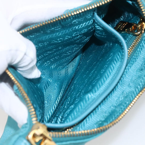 PRADA Chain Shoulder Bag Nylon Turquoise Blue Gold Auth 156453V
