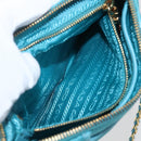 PRADA Chain Shoulder Bag Nylon Turquoise Blue Gold Auth 156453V-25